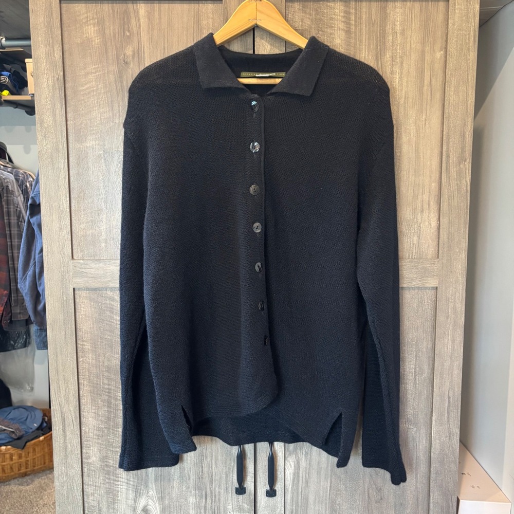 Peruvian Connection Sweater Cardigan Black 100% Alpaca Wool Button Front Large